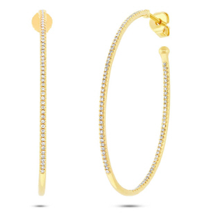 14K Yellow Gold Inside & Outside Diamond Large Oval Hoops