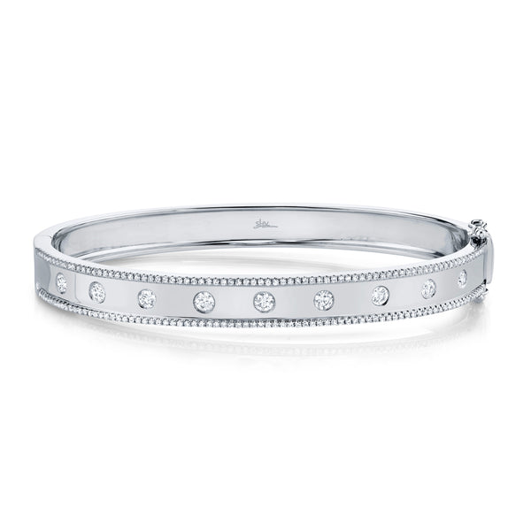 14K White Gold Diamond Border Hinged Bangle (Medium)-Bracelets-Maurice's Jewelers-White Gold-