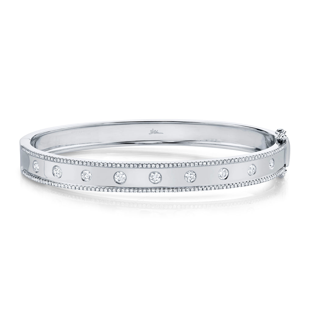 14K Yellow Gold Diamond Border Hinged Bangle (Medium)-Bracelets-Maurice's Jewelers-White Gold-