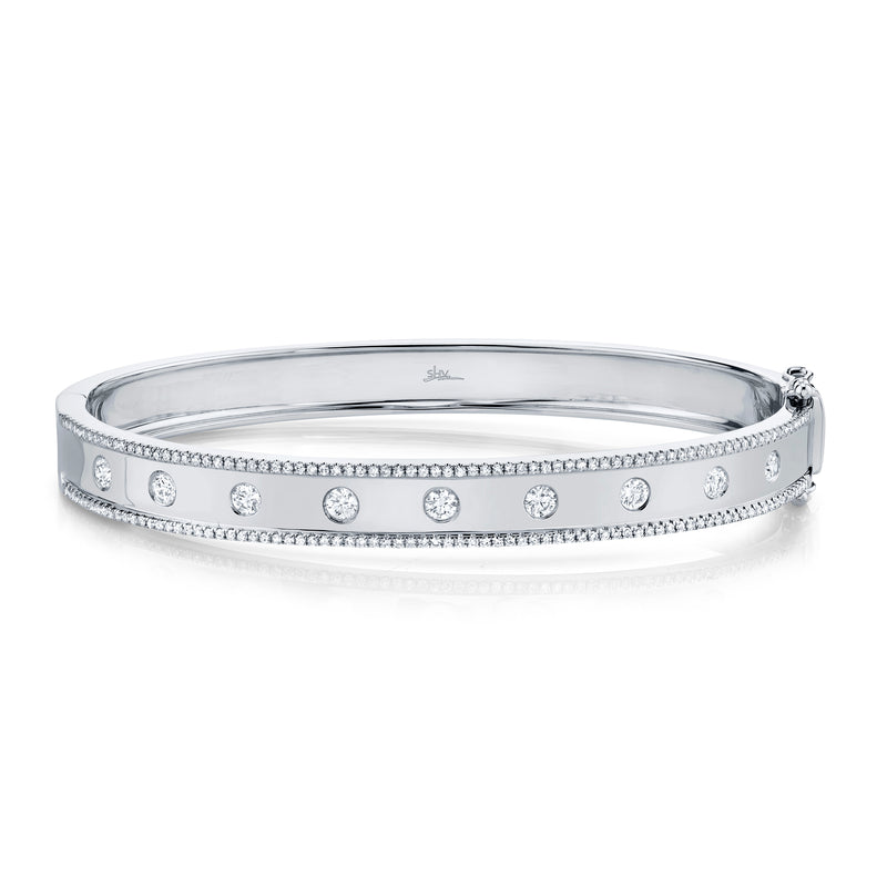 14K Yellow Gold Diamond Border Hinged Bangle (Medium)-Bracelets-Maurice's Jewelers-White Gold-