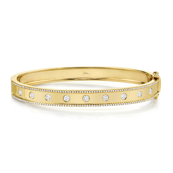 14K White Gold Diamond Border Hinged Bangle (Medium)-Bracelets-Maurice's Jewelers-Yellow Gold-