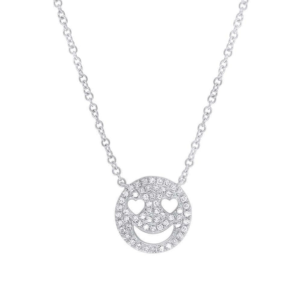 14K White Gold Diamond Smiley Face Necklace