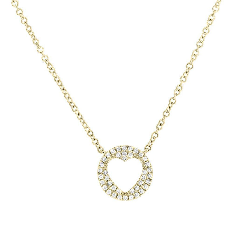 14K Yellow Gold Diamond Pave Heart Necklace