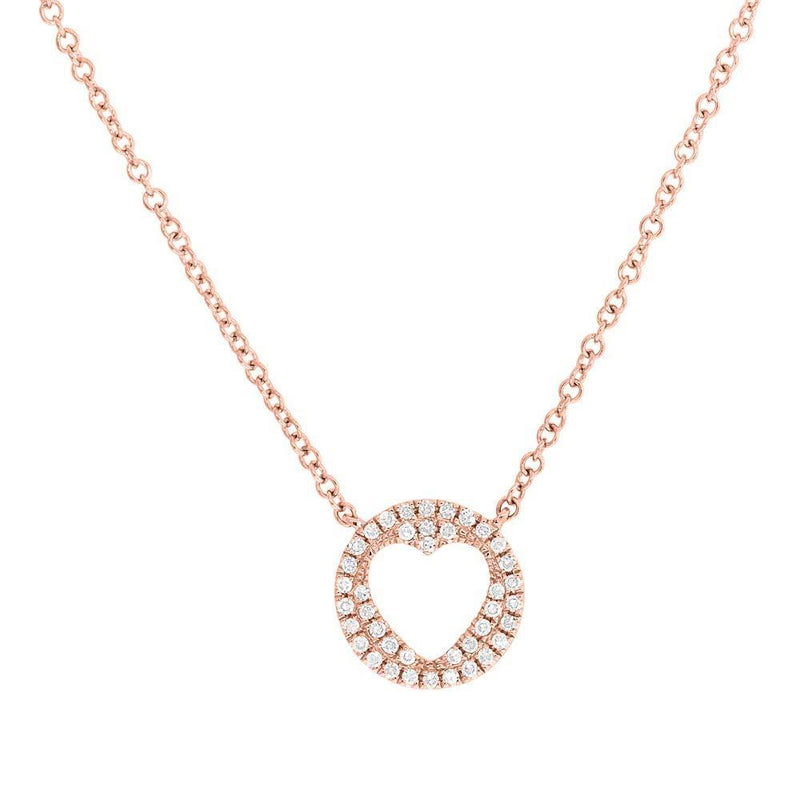 14K Rose Gold Diamond Pave Heart Necklace