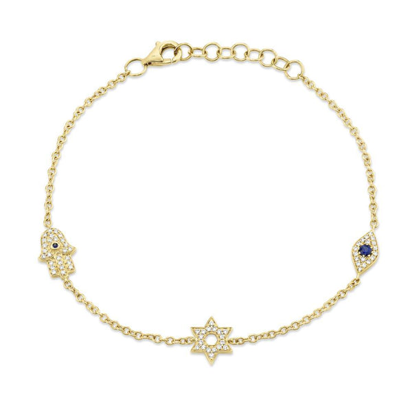 14K White Gold Diamond Star of David Bracelet