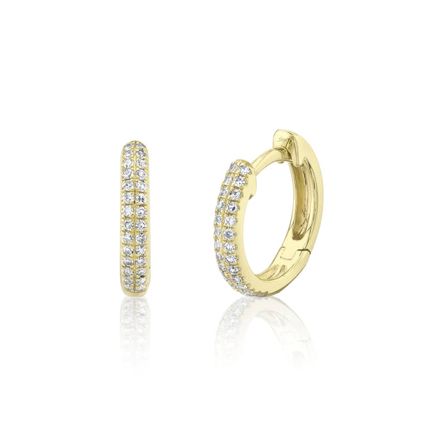 14K Yellow Gold Diamond Double Row Huggie Earrings