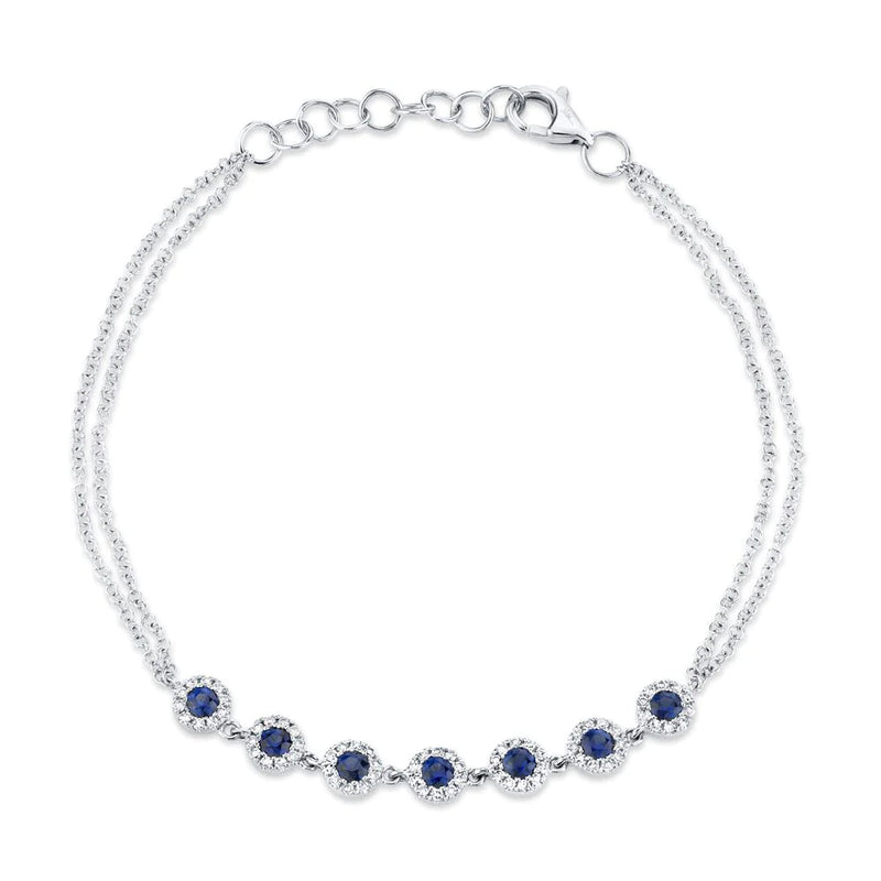 14K White Gold Diamond Halo and Blue Sapphire Bracelet