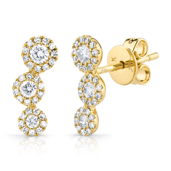 14K Yellow Gold Diamond Triple Halo Ear Climbers