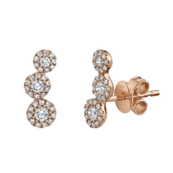 14K Rose Gold Diamond Triple Halo Ear Climbers