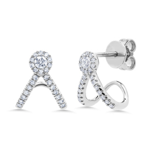 14K White Gold Diamond V Huggie Earring