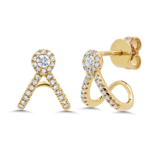 14K Yellow Gold Diamond V Huggie Earring