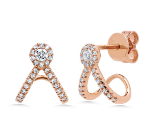 14K Yellow Gold Diamond V Huggie Earring