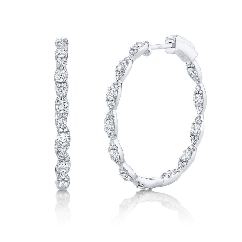 14K Rose Gold Diamond Hoop Earrings-Earrings-Maurice's Jewelers-WHITE GOLD-