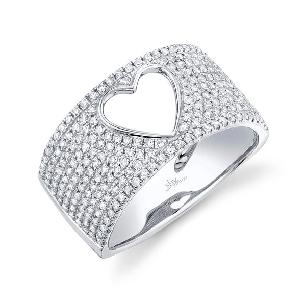 14K Rose Gold Diamond Open Heart Wide Pave Ring