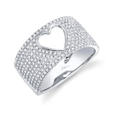 14K White Gold Diamond Open Heart Wide Pave Ring