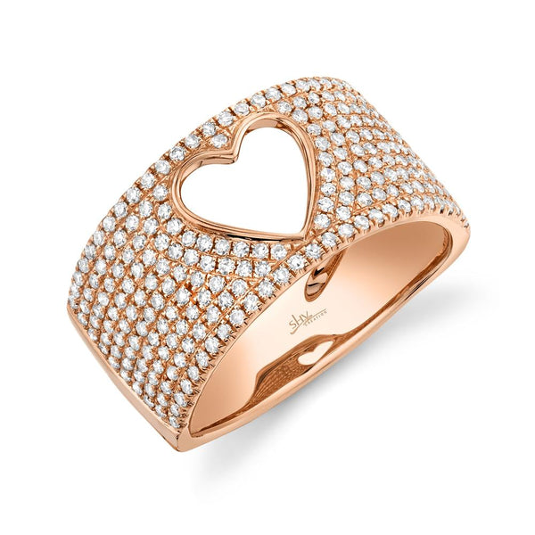 14K Rose Gold Diamond Open Heart Wide Pave Ring-Rings-Maurice's Jewelers-ROSE GOLD-