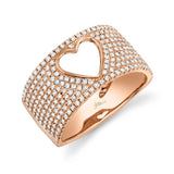 14K Yellow Gold Diamond Open Heart Wide Pave Ring