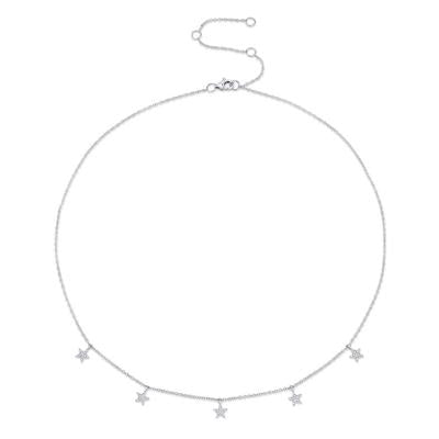 14K White Gold Diamond Star Dangle Necklace