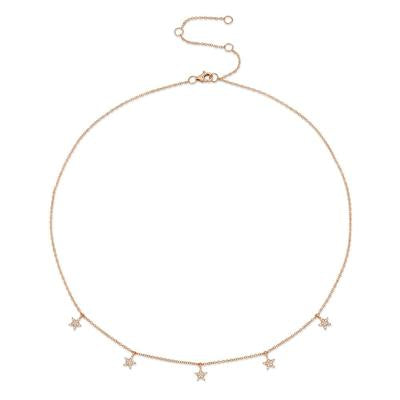 14K Rose Gold Diamond Star Dangle Necklace