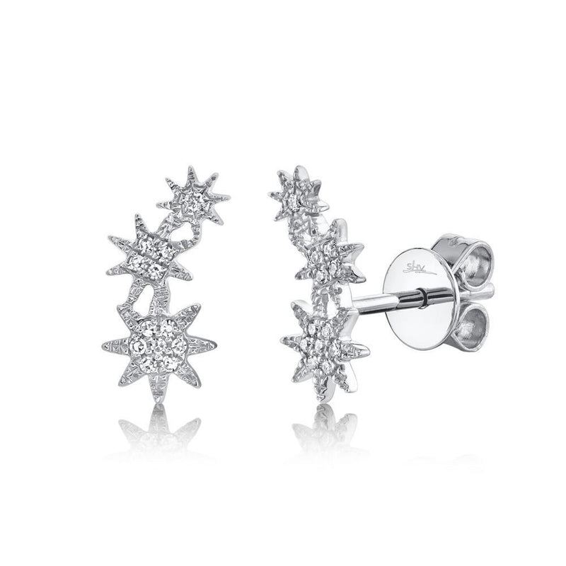 14K White Gold Diamond Stars Stud Earrings-EARRINGS-Maurice's Jewelers-WHITE GOLD-