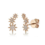 14K Rose Gold Diamond Stars Stud Earrings
