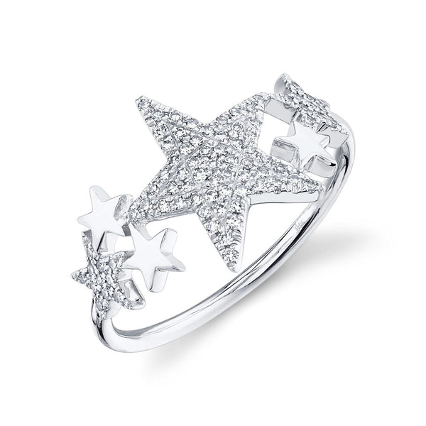 14K White Gold Diamond Star Constellation Ring