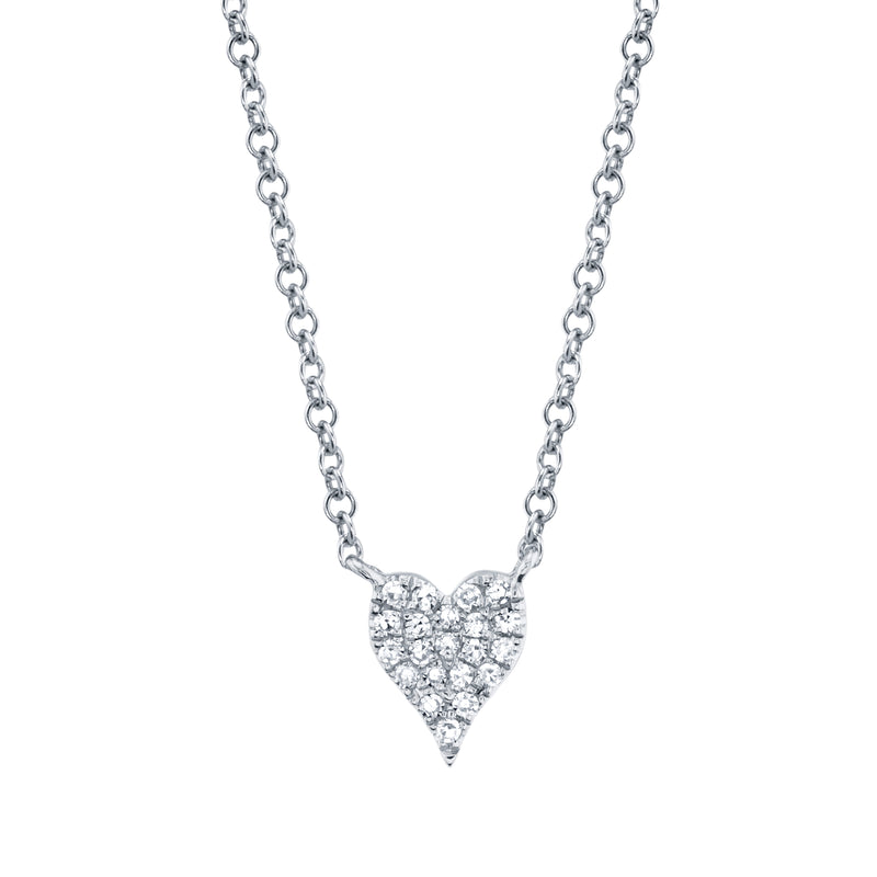 14K Two Tone Gold Pave Diamond Heart Necklace (Mini)-Necklaces-Maurice's Jewelers-White Gold-
