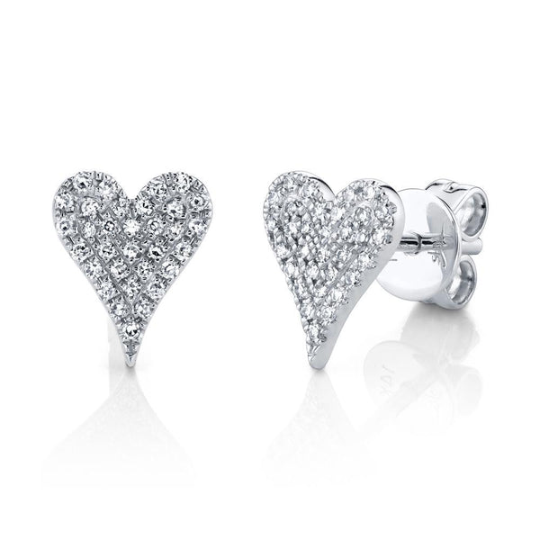 14K White Gold Diamond Heart Stud Earrings