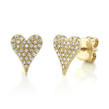 14K Yellow Gold Diamond Heart Stud Earrings