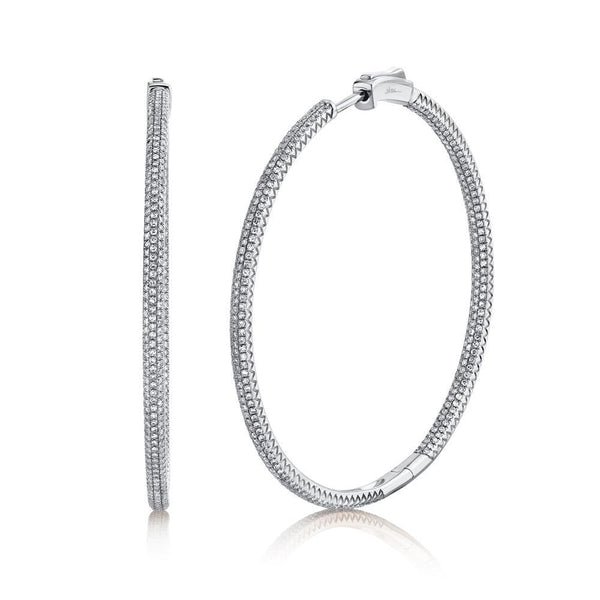 14K White Gold Diamond Pave Hoop Inside/Outside Earrings