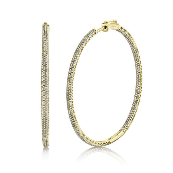 14K Yellow Gold Diamond Pave Hoop Inside/Outside Earrings