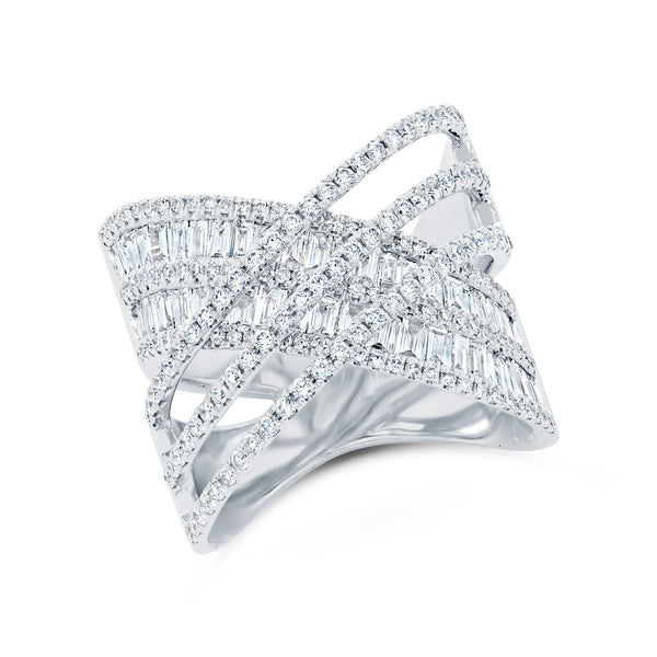 14K White Gold Diamond Cross Over Ring-Rings-Maurice's Jewelers-