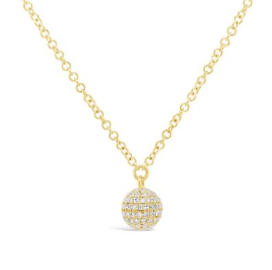 14K Yellow Gold Diamond Pave Ball Necklace
