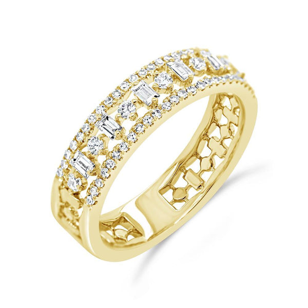 14K Yellow Gold Round+Baguette Diamond Band