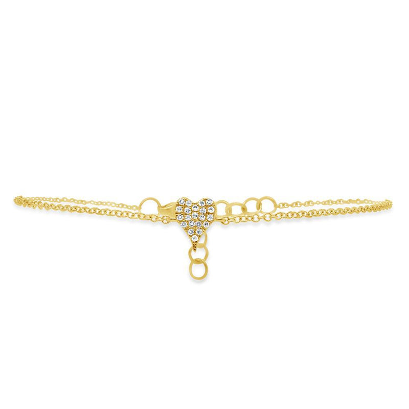 14K Yellow Gold Diamond Pave Heart Bracelet