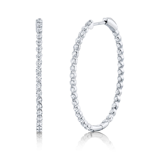 14K White Gold Diamond Inside Out Oval Hoop Earrings-EARRINGS-Maurice's Jewelers-White Gold-