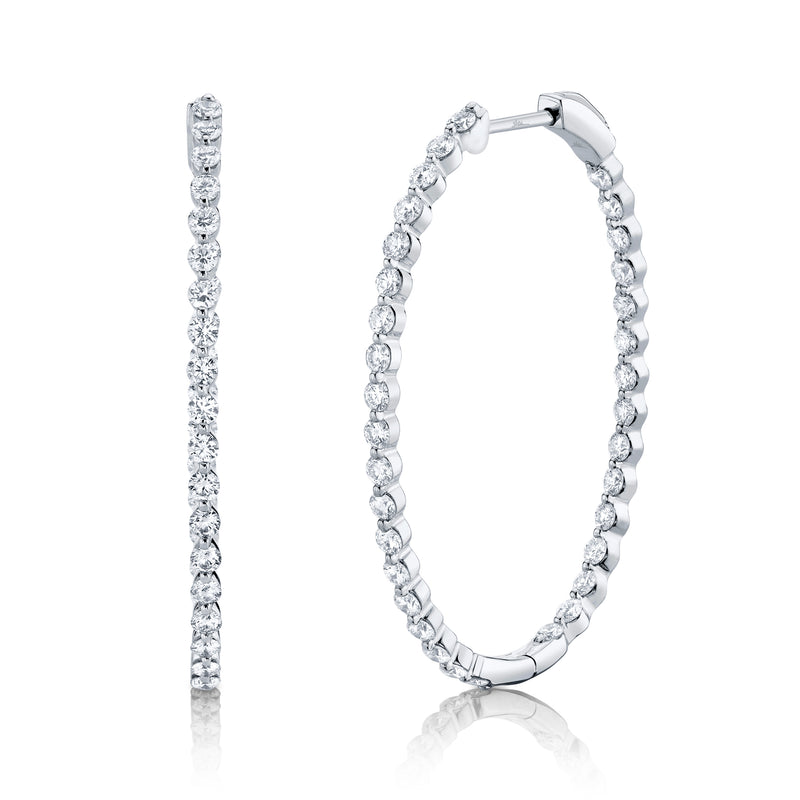 14K White Gold Diamond Inside Out Oval Hoop Earrings-EARRINGS-Maurice's Jewelers-White Gold-