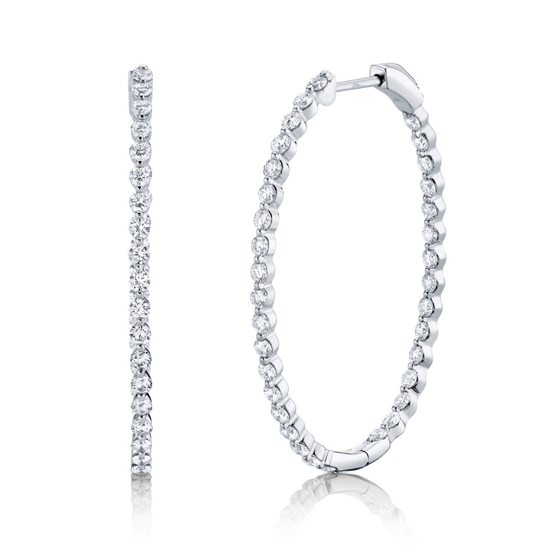 14K White Gold Diamond Inside Out Oval Hoop Earrings