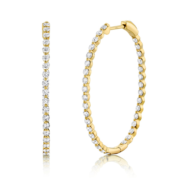 14K White Gold Diamond Inside Out Oval Hoop Earrings-EARRINGS-Maurice's Jewelers-Yellow Gold-