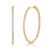 14K Yellow Gold Diamond Inside Out Oval Hoop Earrings