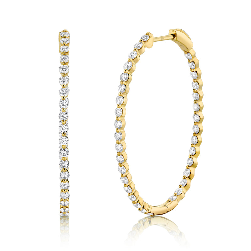 14K White Gold Diamond Inside Out Oval Hoop Earrings-EARRINGS-Maurice's Jewelers-Yellow Gold-