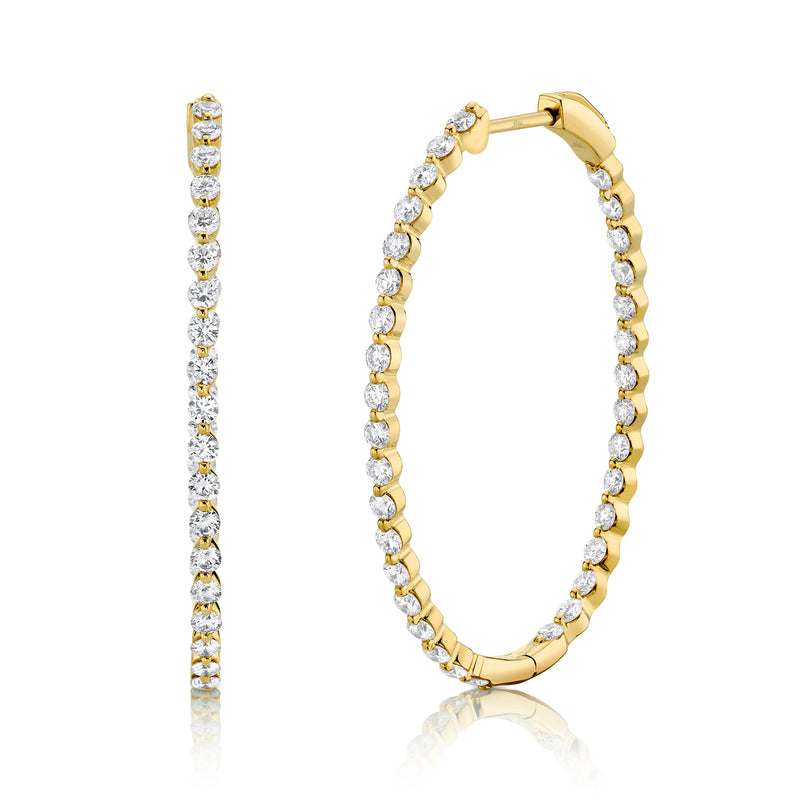 14K White Gold Diamond Inside Out Oval Hoop Earrings