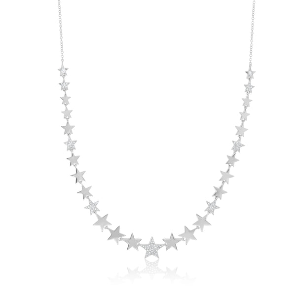 14K White Gold Diamond Pave Star Necklace