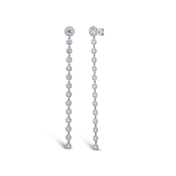 14K White Gold Diamond Long Halo Drop Earrings-EARRINGS-Maurice's Jewelers-