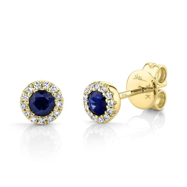 14K Yellow Gold Diamond + Blue Sapphire Earrings-EARRINGS-Maurice's Jewelers-YELLOW GOLD-