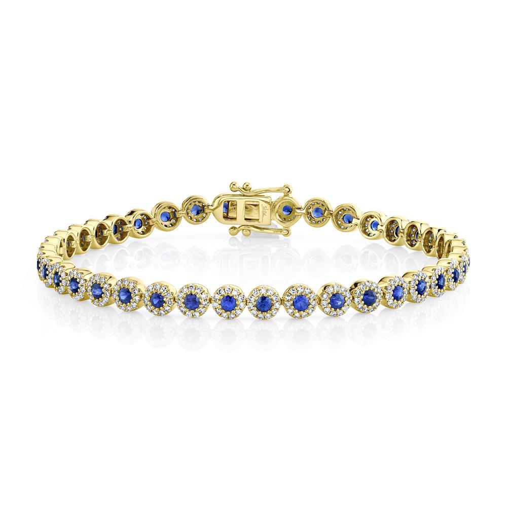 14K White Gold Diamond Halo Blue Sapphire Bracelet Yellow Gold