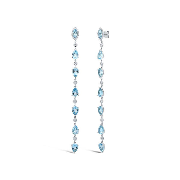 14K White Gold Diamond + Blue Topaz Earrings