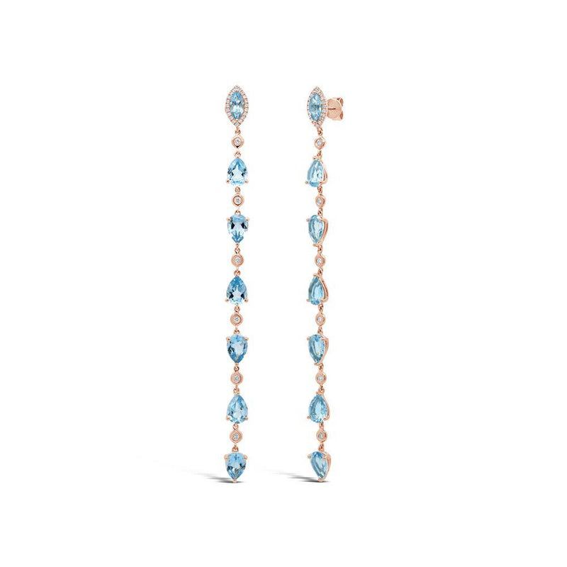 14K White Gold Diamond + Blue Topaz Earrings