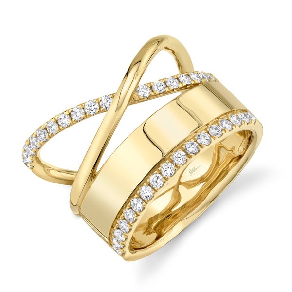 14K Yellow Gold Diamond Polished Crossover Ring