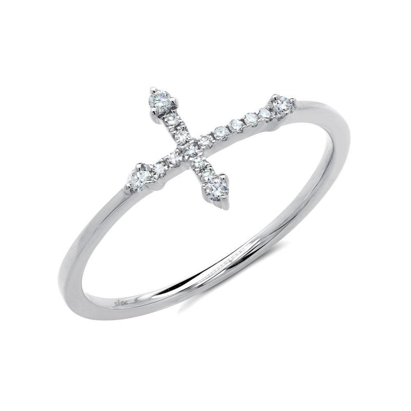 14K Yellow Gold Diamond Cross Ring-Rings-Maurice's Jewelers-White Gold-